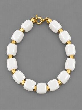 VTG TRIFARI Chic White Gold Acrylic Square Beaded Bracelet